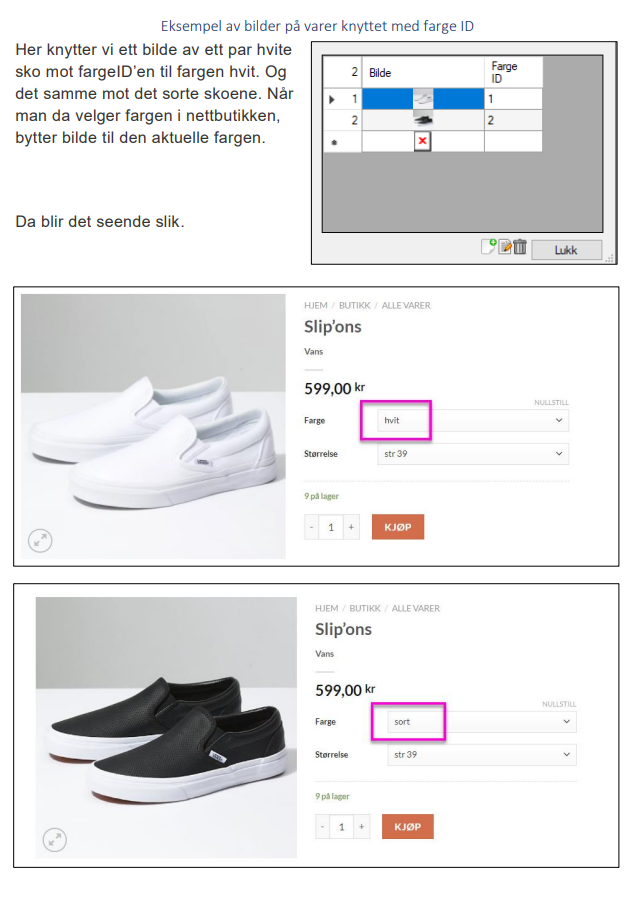 Varer knyttet med fargeid PCKasse