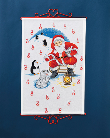 Julenisse og pingviner, adventskalender 40x60cm