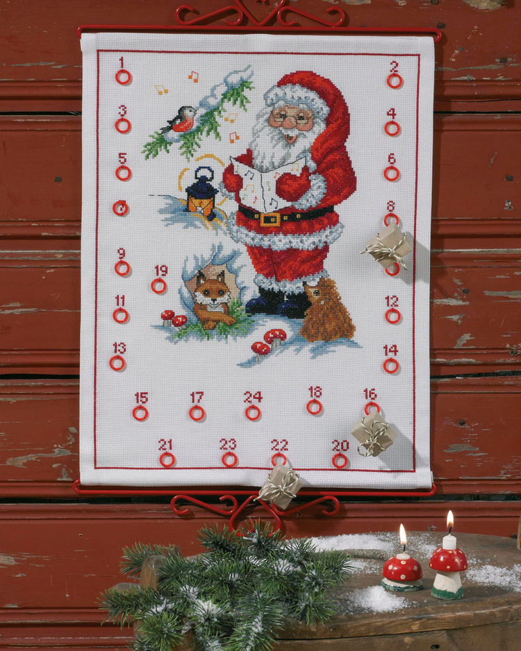 Syngende julenisse, adventskalender 35x46cm