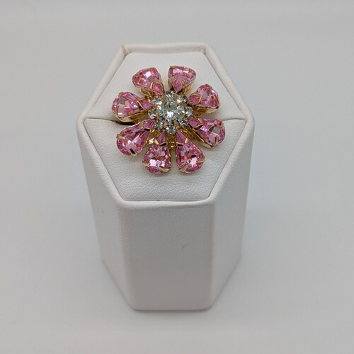Blingknapp 26mm, blomst rosa