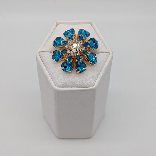 Blingknapp 26mm, blomst turkis