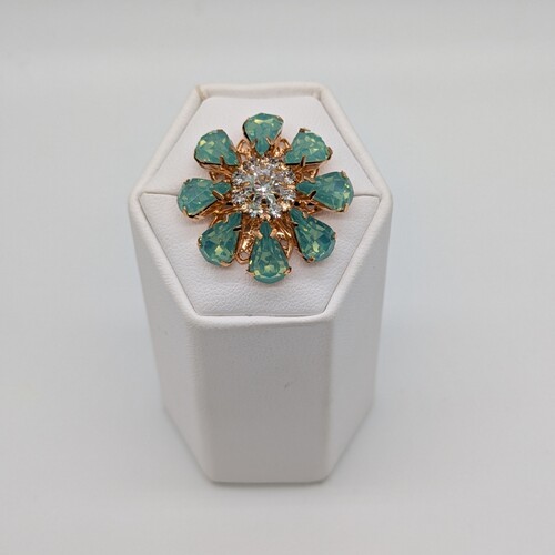 Blingknapp 26mm, blomst lys turkis