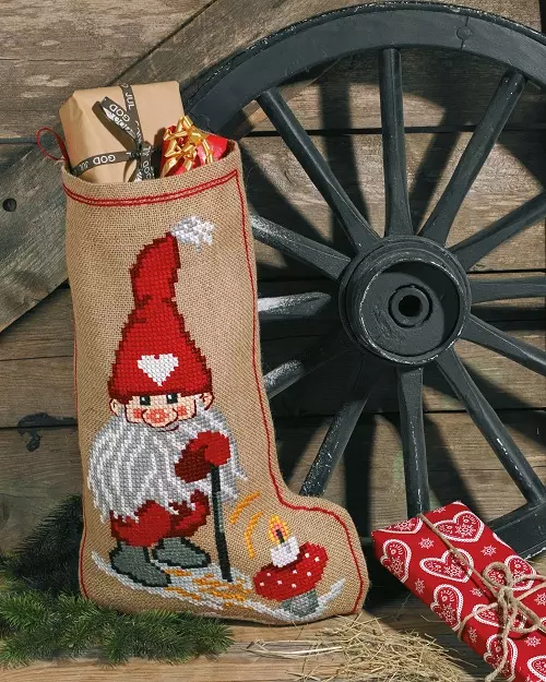 Nisse og sopp, julestrømpe 36x60cm