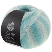 110 Cosy Socks soft stripes - turkis/lys grå