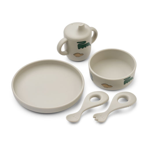 Liewood Ryle Printed Tableware Set - Dinosaurs/mist