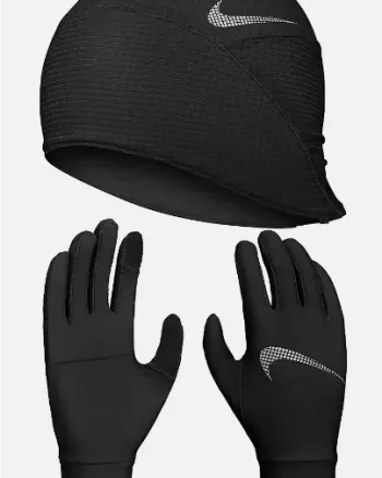 NIKE W ESSENTIAL HAT AND GLOVE SET" BLACK/BLACK/SILVER"