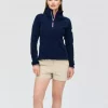 Cherie Fleece Grid Hoodie Neck W "Navy" - Les Arcs