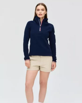 Cherie Fleece Grid Hoodie Neck W "Navy" - Les Arcs