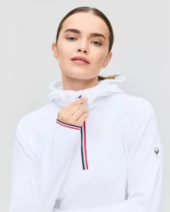 Cherie Fleece Grid Hoodie Neck W "White" - Les Arcs
