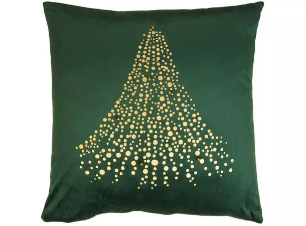 JULETRE Putetrekk 45x45 cm Grønn Velour m/gullperler