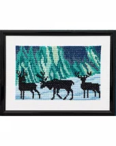 REINSDYR I NORDLYS Bilde 18x13 cm
