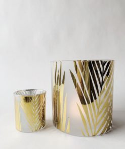 Lysglass Palmeblader Hvit Med Gull S 7×8 Cm