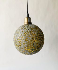 Lampe Mosaikk Gul Blomstermotiv D:19cm/2 M Ledning