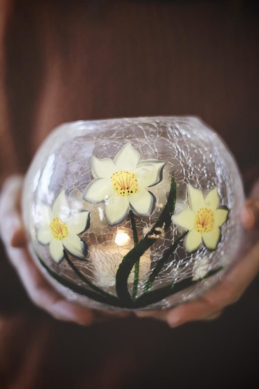 Lysglass Håndmalt 15×12 Cm Narcisser