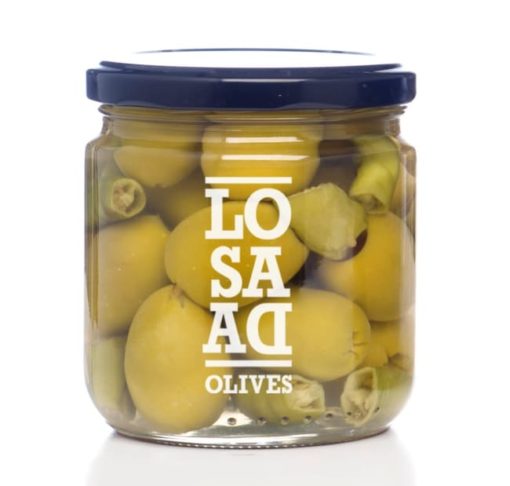 Pitted Gordal Oliven Spicy Style 347ml glass (60/70), Losada