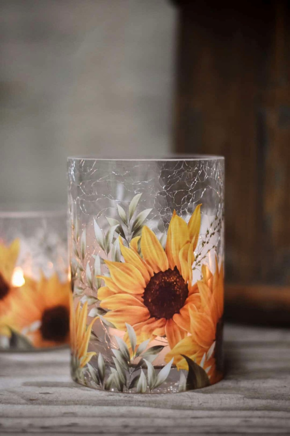 Trend Design Lysglass "Solsikke" krakelert 10x14,5cm