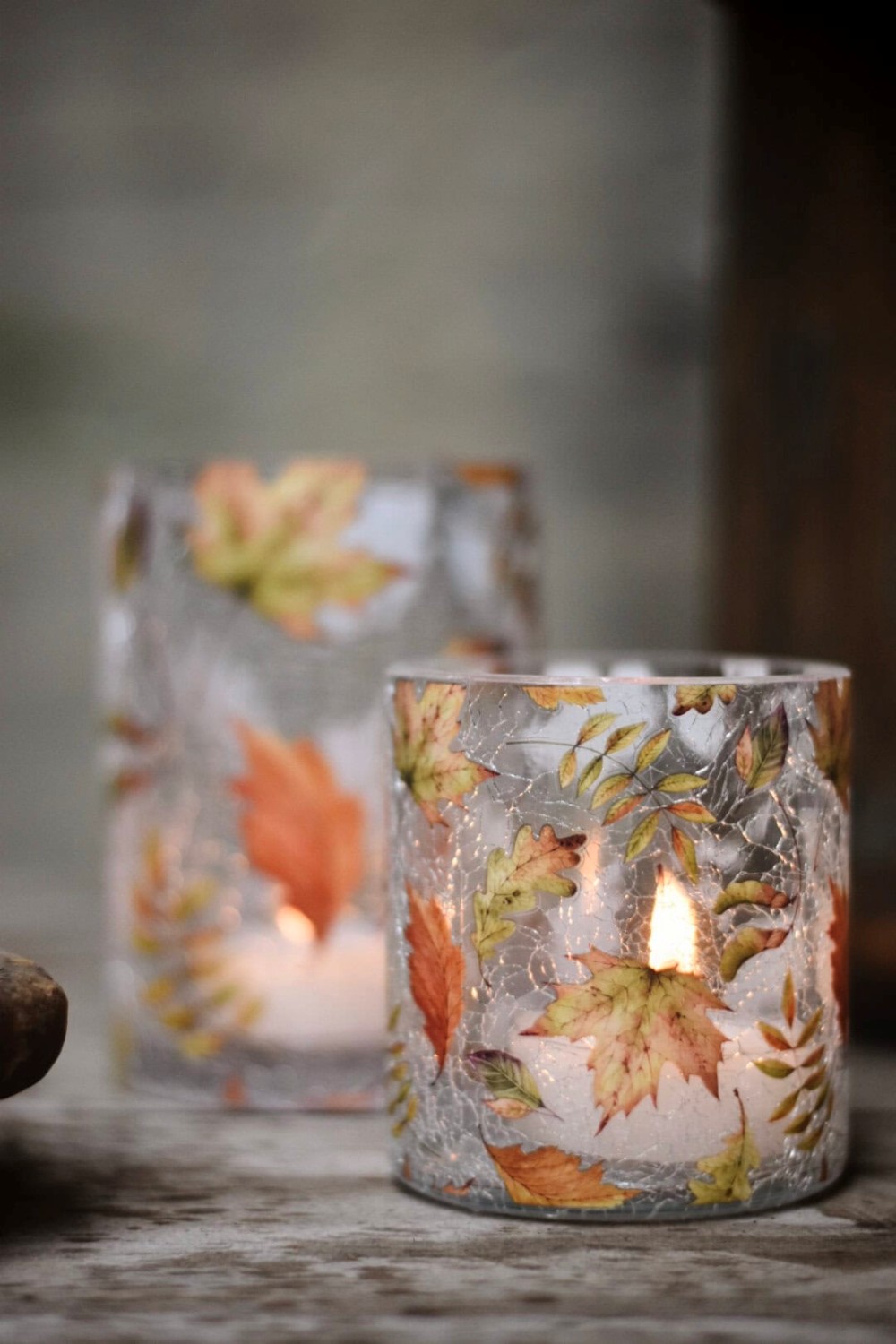 Tren Design Lysglass "Høstblader" krakelert 9x10cm