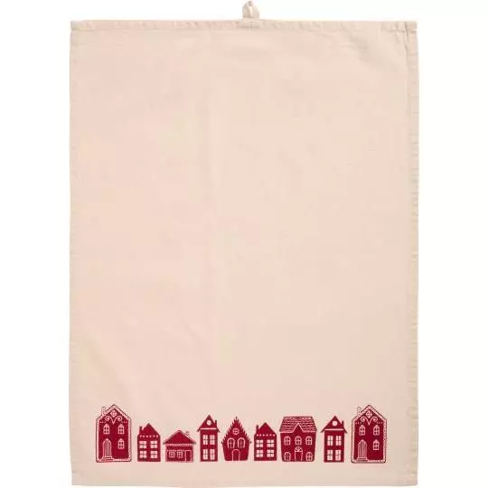 IB Laursen Oppvaskhåndkle Sally natur m/røde hus - Bomull