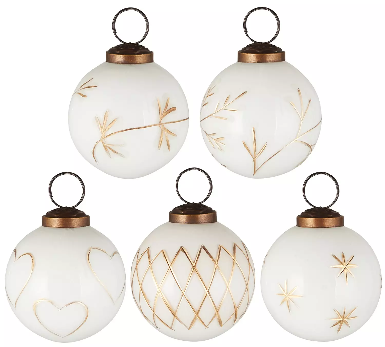 IB Laursen Julekugle 5 ass mellem hvid m/guldfarvet indgravering