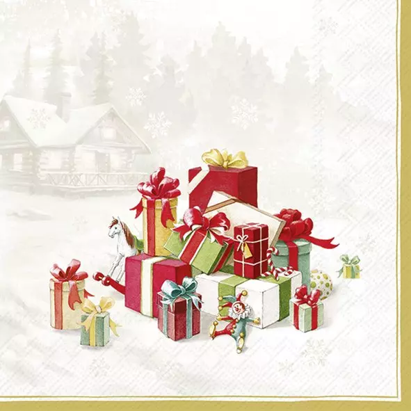 IHR Servietter Happy Presents Gold Kaffe - 25x25cm