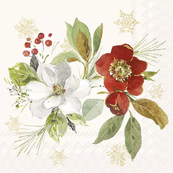 IHR Servietter Poinsettia Bouquet Cream Kaffe - 25x25cm - Papir