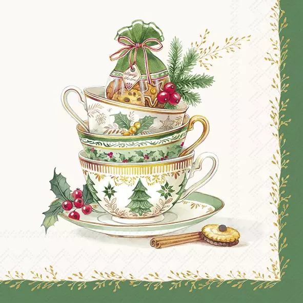 IHR Servietter Festive Tea Time Cream Kaffe - 25x25cm - Papir