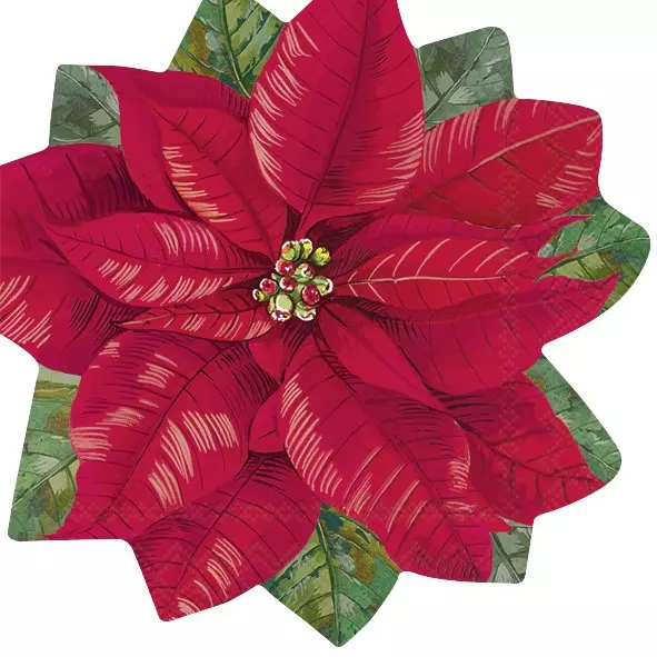 IHR Servietter Elegant Poinsettia Lunch (Shaped) - 33x33cm - Papir