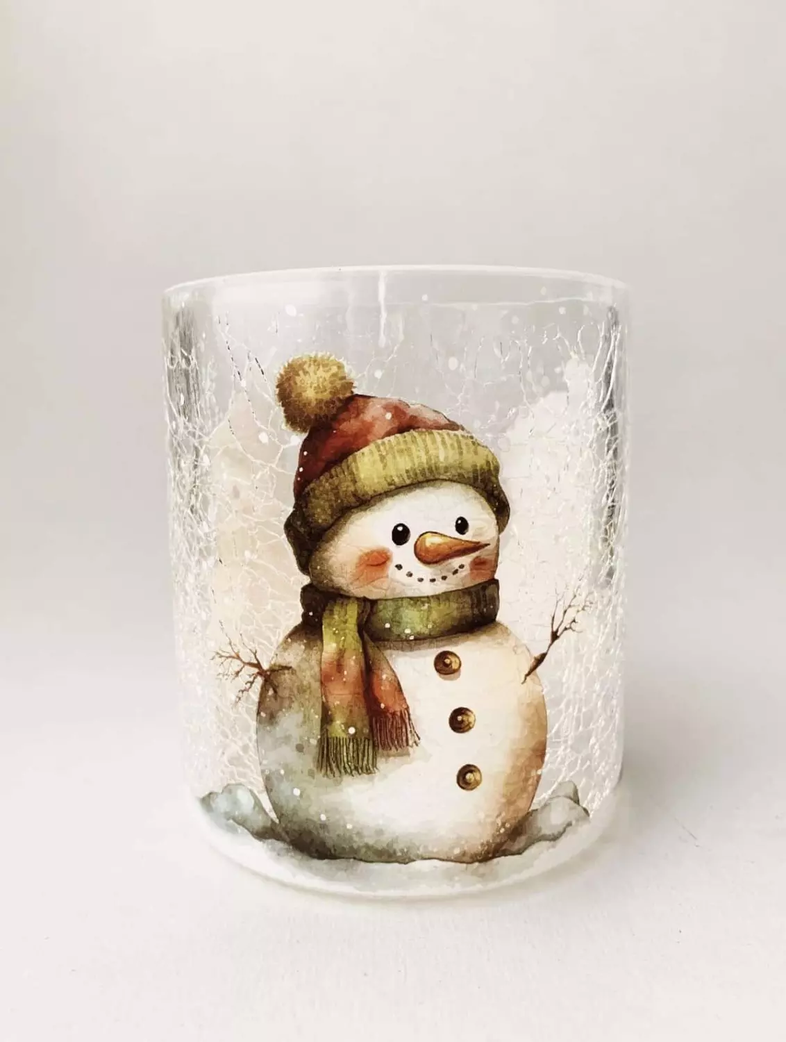 Trend Design Lysglass krakelert snømann 9×10 cm