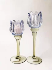 Trend Design Lysglass blomst h 18,5 cm blått