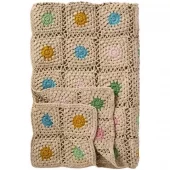 IB Laursen Rutete heklede pledd naturlig med flerfargede blomster