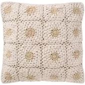 IB Laursen Putetrekk heklet - krem med naturlige blomster, bak i naturlig lerret - 50x50