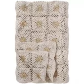 IB Laursen Rutete håndheklet pledd - krem med naturlige blomster