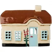 IB Laursen Hus med telys Ebeltoft lyseblå dør-stokk roser