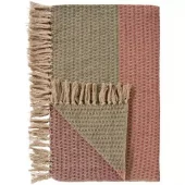 Ib Laursen Rutete pledd – natur med grønt/rust/burgunderrødt stripemønster (130×160 cm)