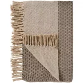 Ib Laursen Rutete pledd – natur med svart/mørk grå/lyseblå striper (130×160 cm)
