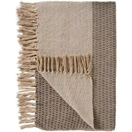 Ib Laursen Rutete pledd – natur med svart/mørk grå/lyseblå striper (130×160 cm)