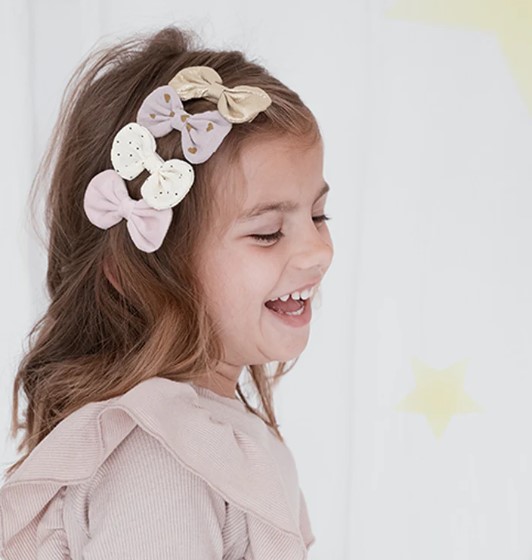 Scattered Heart and Gold Bow Clips
