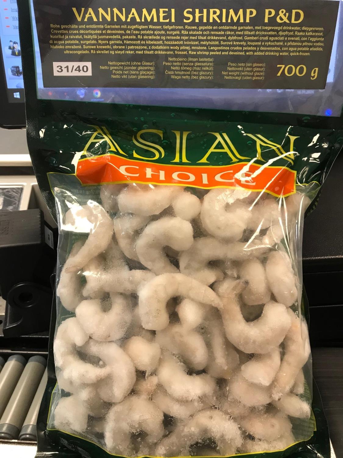 Aisa Choice Vannamei Shrimp P&D (31/40) net weight 700G 亚选淡水虾净重700克