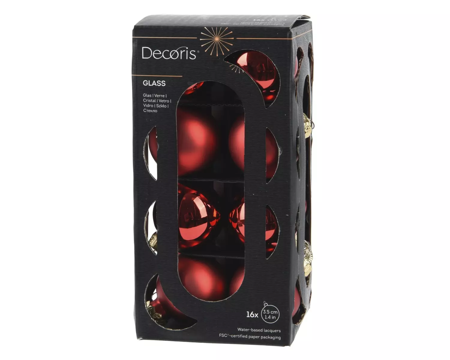 Julekuler glass 16 pk Ø3,5 cm rød