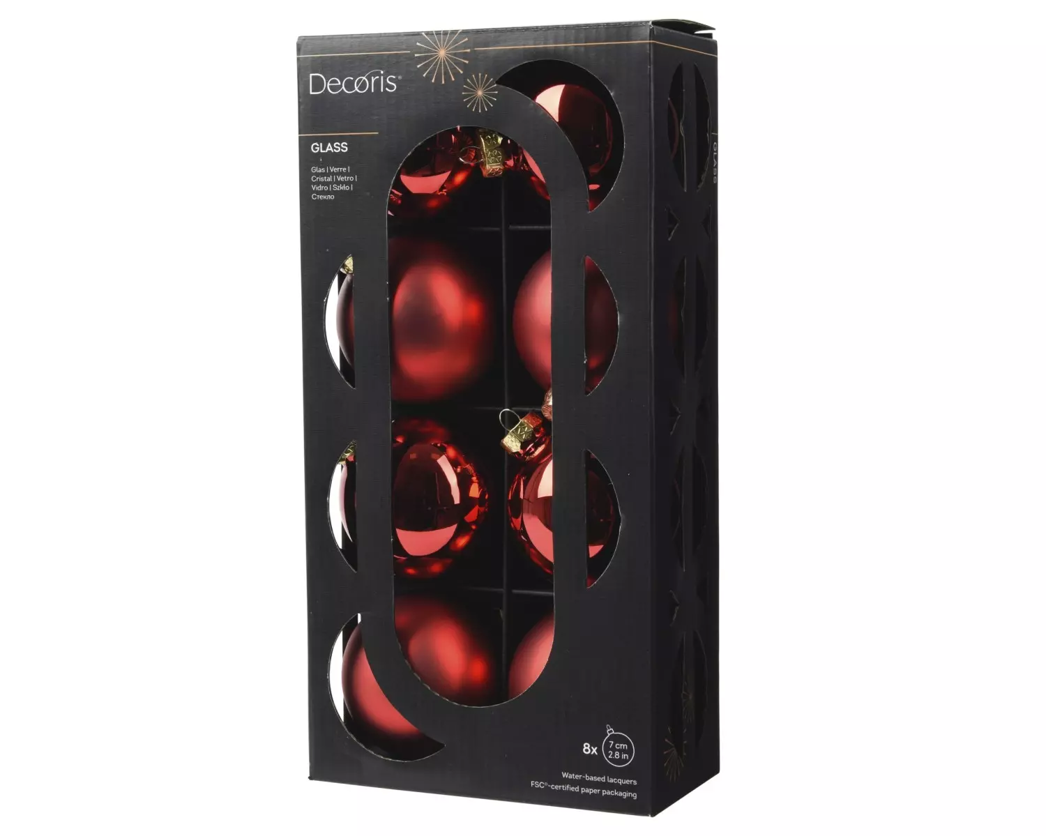 Julekuler glass 8 pk Ø7 rød