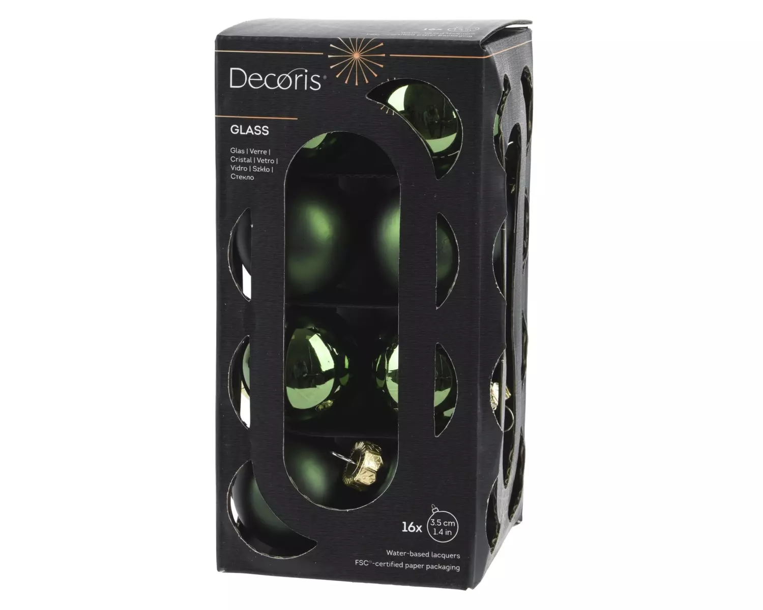 Julekuler glass 16 pk Ø3,5 cm grønn