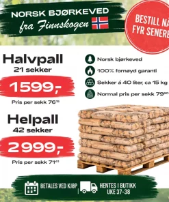 Forhåndsalg Bjørkeved 15 kg - 42 sekker