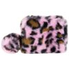 Lommebok rosa plysj leopard