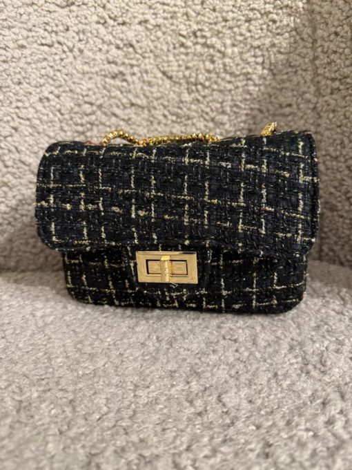 Prinsessefin Veske Stor Tweed Black/Gold