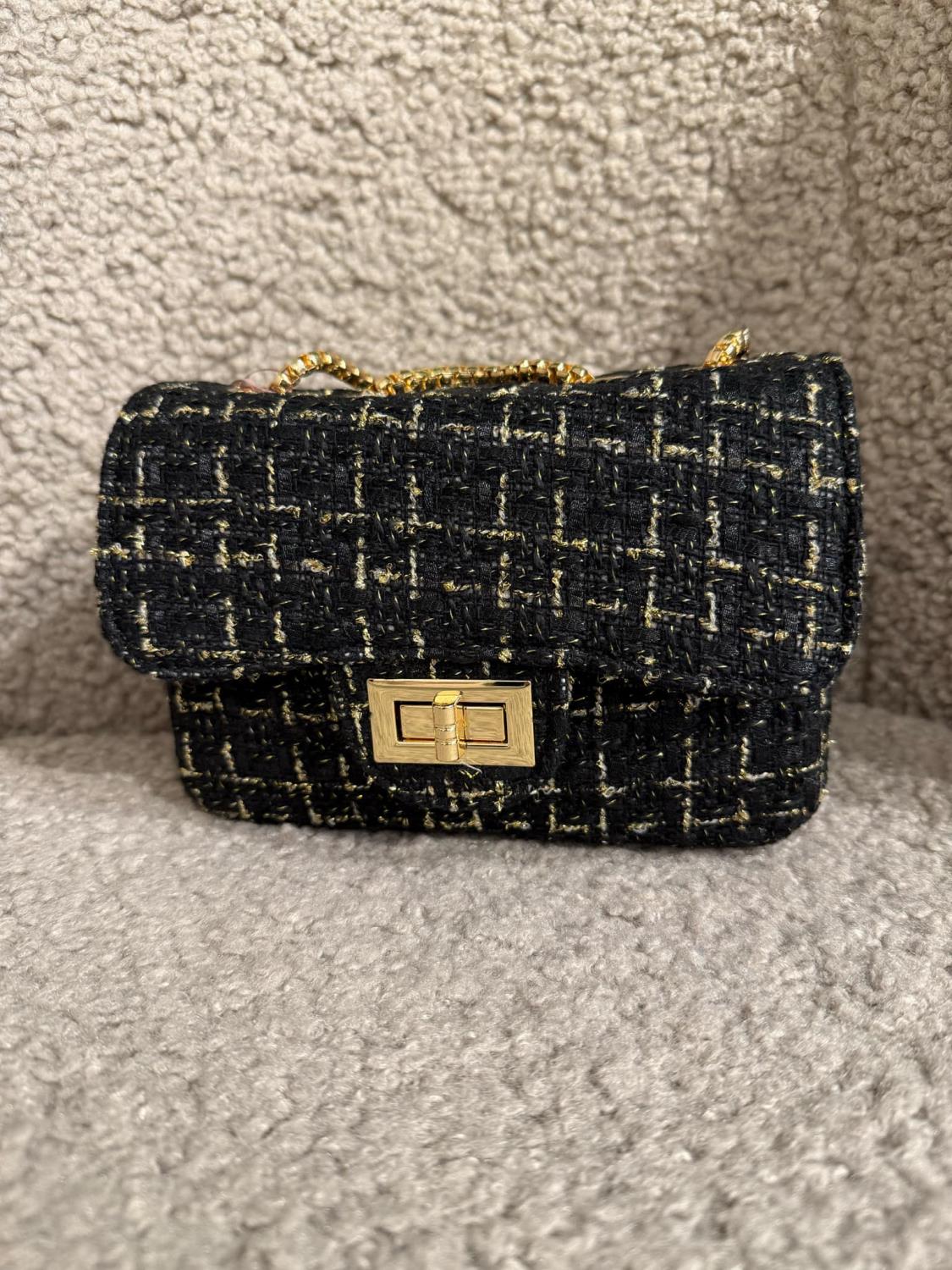 Prinsessefin Veske Stor Tweed Black/Gold