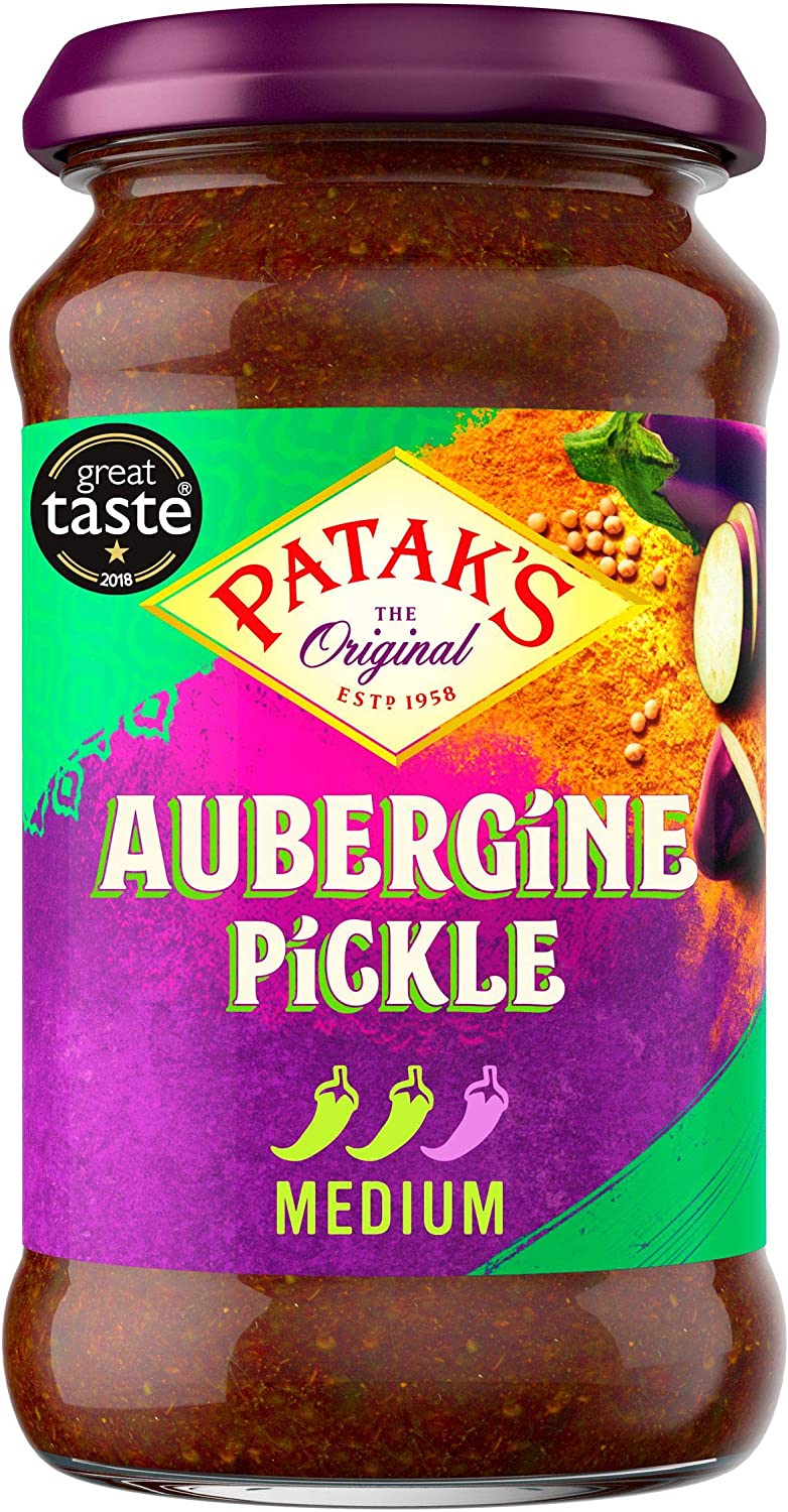 Pataks Brinjal (Aubergine) Pickle 312g x 6 (Etikett) - Ny Ankomst 08.08.24