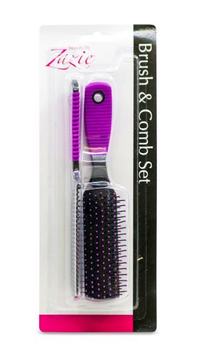 Zazie Hair Brush & Comb Set Oblong PInk & Black x 12 - Ny Ankomst 21.08.24