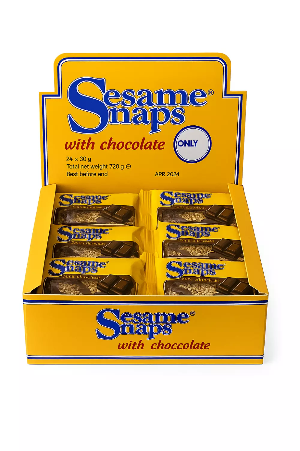 Sesame Snaps Chocolate 30g x 24 - Ny Ankomst 13.11.25 (Etikett)