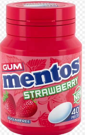 Mentos Strawberry TyggeGummi 40pcs x 6 - Ny Ankomst 16.08.24