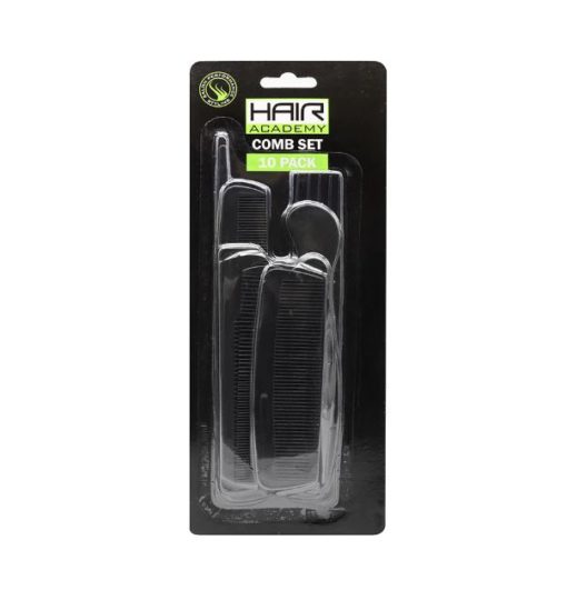 Hair Academy Combs Set 10pk x 12 - Ny Ankomst 26.09